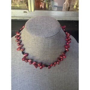 Red Teardrop Pearl & Black Bead Necklace With Toggle Clasp